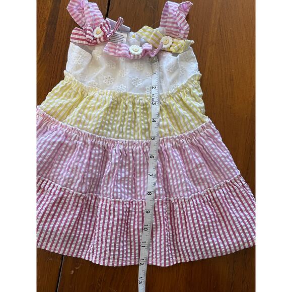 Blueberi Boulevard Dress 3/6 Month Style B1446 Pink/White/Yellow Bow Ruffle - Picture 8 of 8